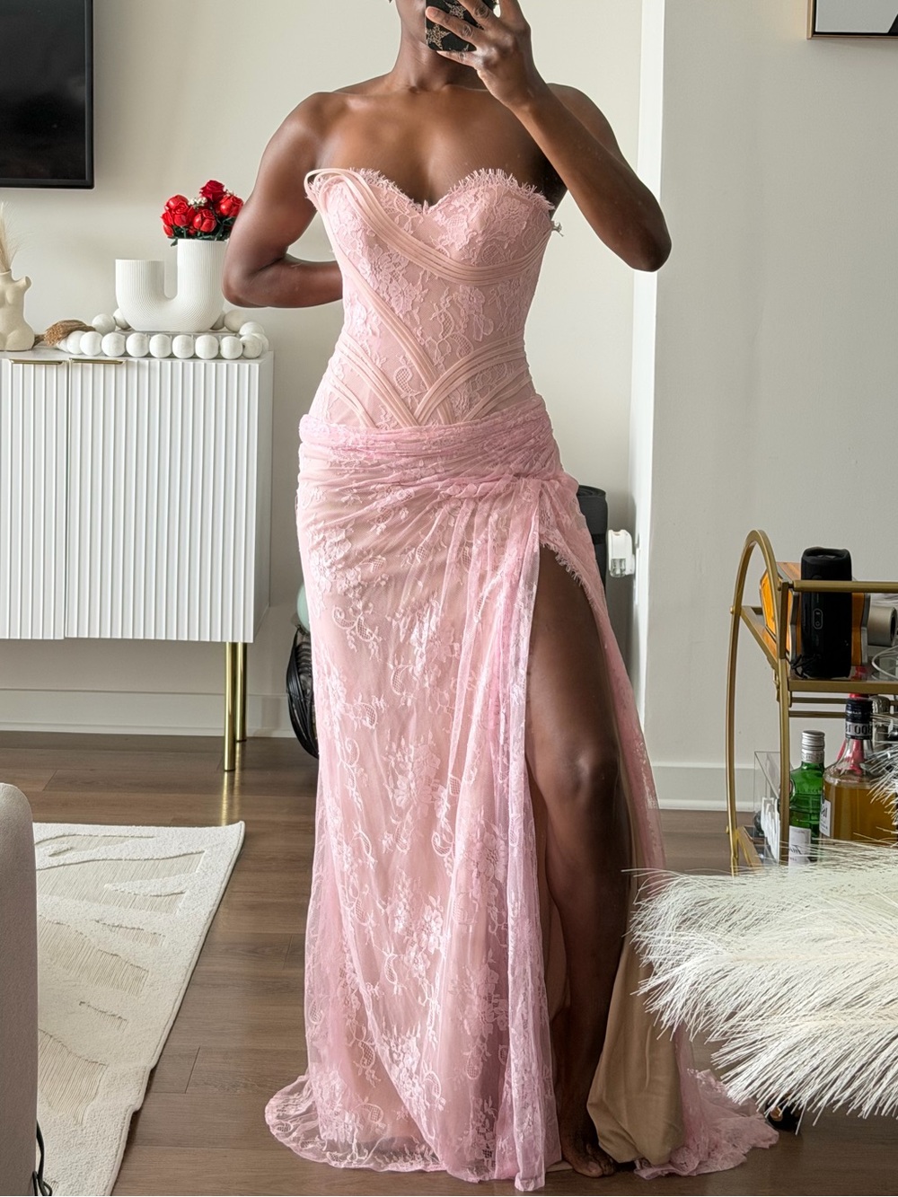 Serene Hill Blush Pink Lace Corset Gown - Picture 5 of 11
